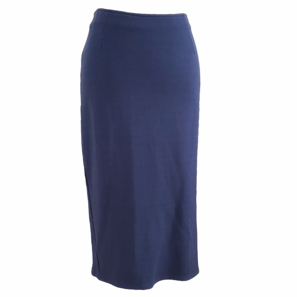 MAX MARA WEEKEND NAVY TEXTURED HIGH RISE SOFT KNIT PENCIL SKIRT - Picture 2 of 9